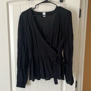 Gap Tie Waist Black Long Sleeve Blouse - Size Small, Like New